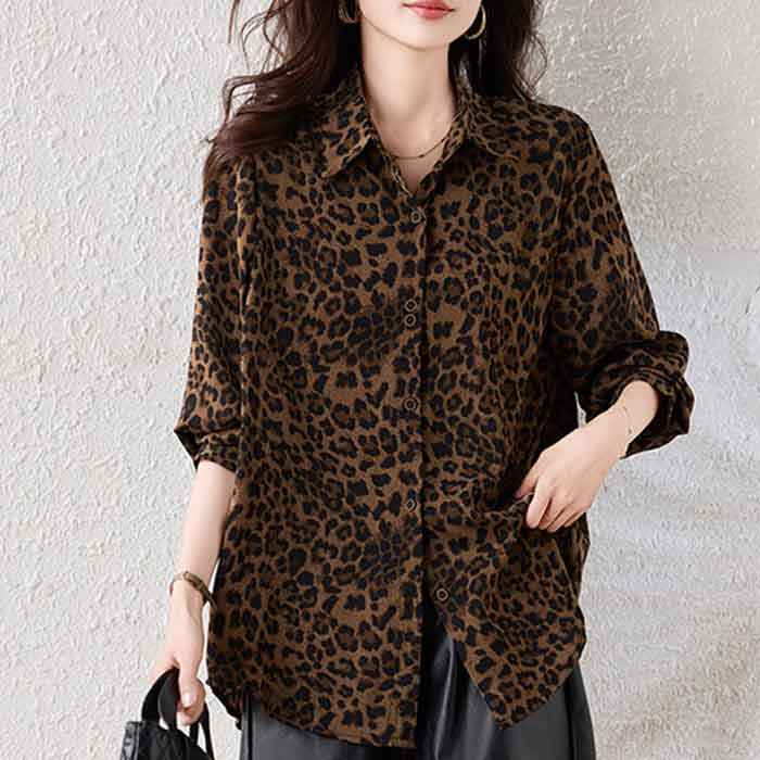 大きいサイズ レディース ロングシャツ レオパード オーバーブラウス シャツチュニ...