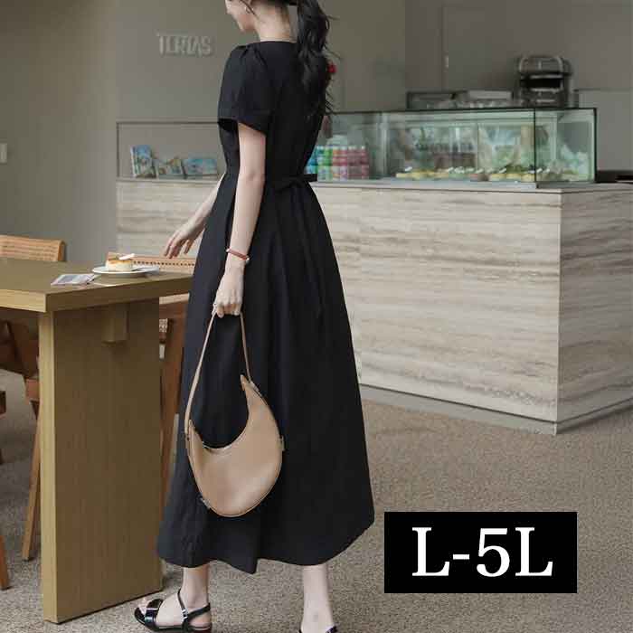 樂天商城 - L-5L 半袖 ワンピ ブラック ワンピース 大きいサイズ レディース ロングワンピース マキシ ワンピ マキシ ワンピース 夏 マキシ丈ワンピース リゾート ロングワンピース トールサイズ 涼しい 大人可愛い 春夏