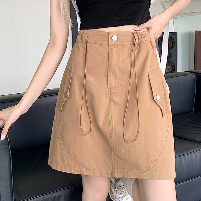 M〜5L スカート ウエストゴム 大きいサイズ スカート 膝上 膝丈 ミニ ミニスカート ドロストコード ドロスト スカート Aラインスカート カジュアル 大人 大人可愛い 夏 春夏 秋冬 黒 白 ブラウン ベージュ NN cpp