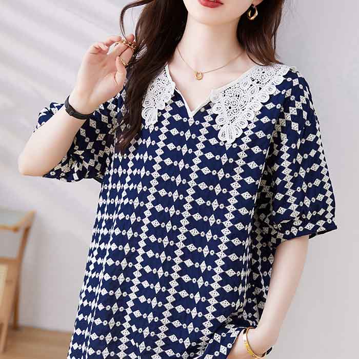 ＼全品送料無料／11/11まで★ 白レース襟 総柄 半袖 トップス ロング ブラウス チュニック オーバーブラウス 大きい 大きいサイズ レディース トップス ロングシャツ チュニック シャツ 半袖 ロング丈 大きめ ゆったり 大人可愛い 黒 cpp-