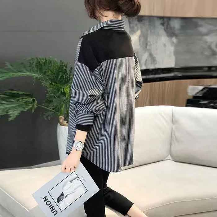 チュニック お尻が隠れる シャツチュニック オーバーブラウス 大きいサイズ レディース ストライプ ロング ブラウス トップス ロングシャツ 長袖 ロング丈 大きめ ゆったり 大人可愛い 羽織 羽織もの lpp-