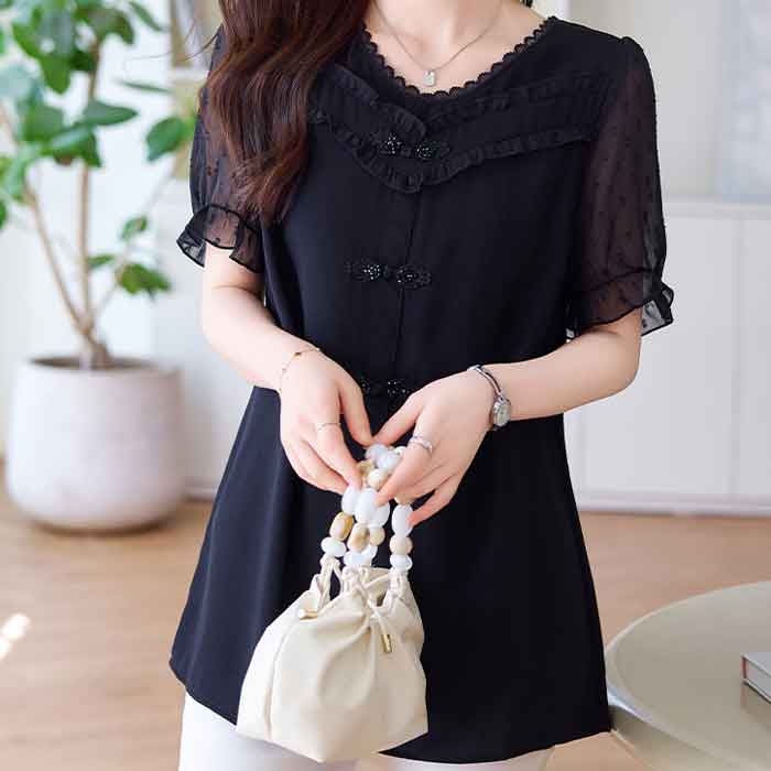 ロング ブラウス チュニック オーバーブラウス 透け感 シアー Vネック シフォン 無地 大きいサイズ レディース トップス ロングシャツ チュニック シャツ 半袖 ロング丈 大きめ ゆったり 大人可愛い ブラック cpp-