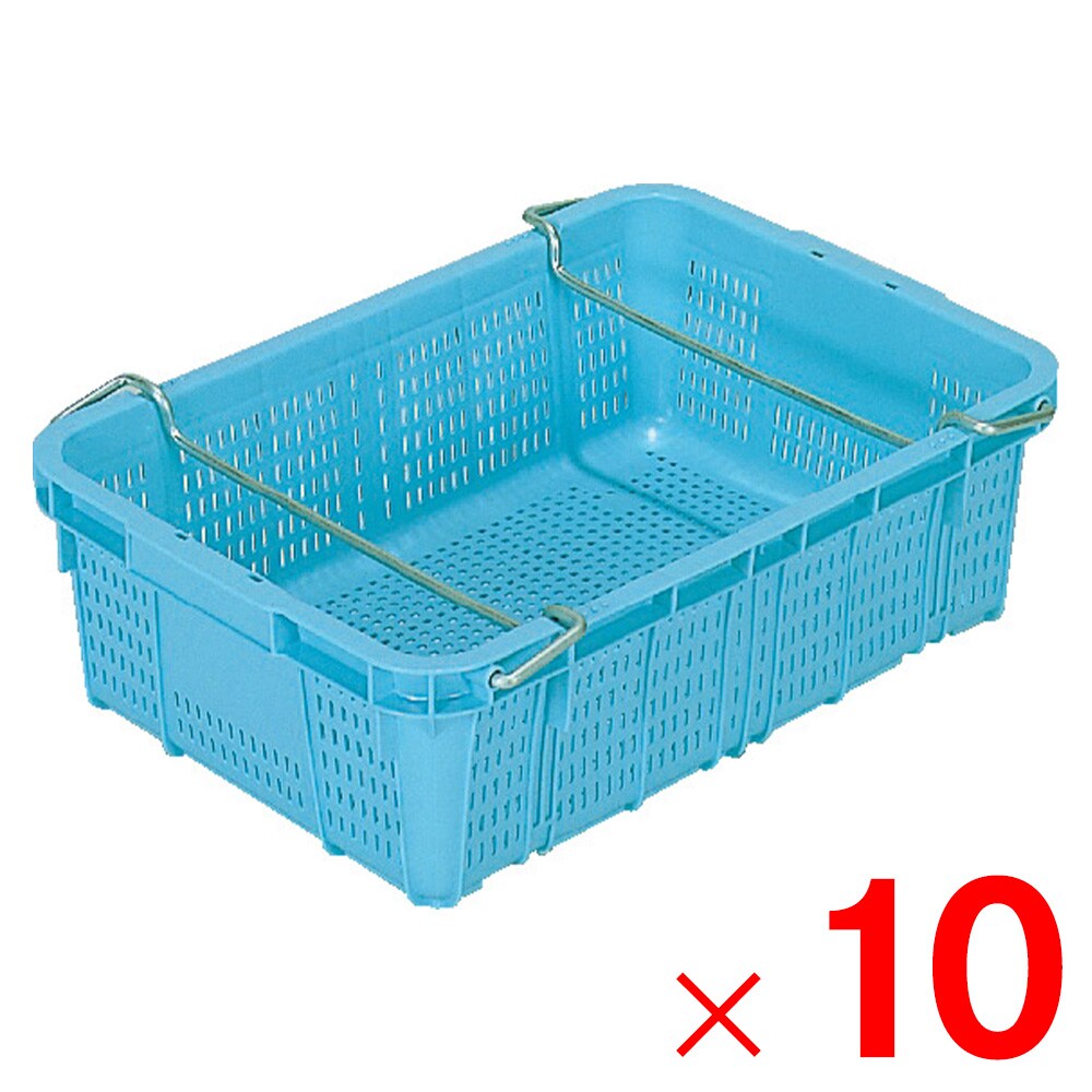 【法人限定】サンコー サンテナー A#32-2 切欠有 ハンドル付 ライトブルー 103003-01 ×10個 セット販売 【メーカー直送・代引不可・置配不可】