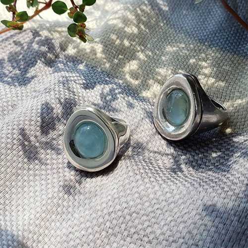 Coco 天然石 リング ファッション デザイン インドジュエリー ムーンストーン ブルーカルセドニー 一粒 ギフト プレゼント シルバー 個性的 カジュアル ...