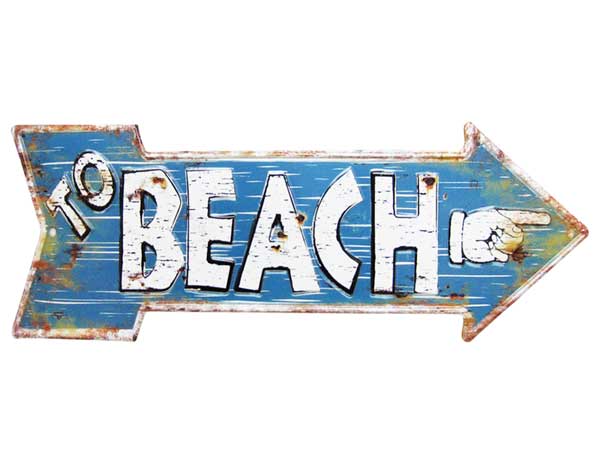 アメリカン ブリキ看板 BEACH ビーチ アロー エンボス(凸凹） ドリンク（AZ 15718）ティンサイン メタルサイン 看板 ガレージ カフェ 雑貨 アメリカ雑貨 看板 西海岸風 インテリア アメリカン雑貨