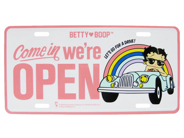 アメリカ ブリキ看板 ベティ オープン OPEN WH（Betty Boop CMP-007）ライセンスプレート ブラック サインプレート ブリキ アメリカ雑貨 ベティちゃん 西海岸風 インテリア アメリカン雑貨