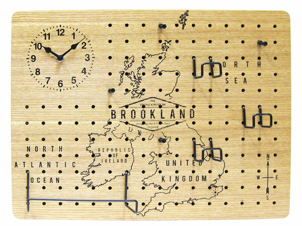 Brookland [ ブルックランド ] 壁掛け時計 ペグボード 有孔ボード フック イギリス地図 西海岸風 インテリア アメリカン雑貨