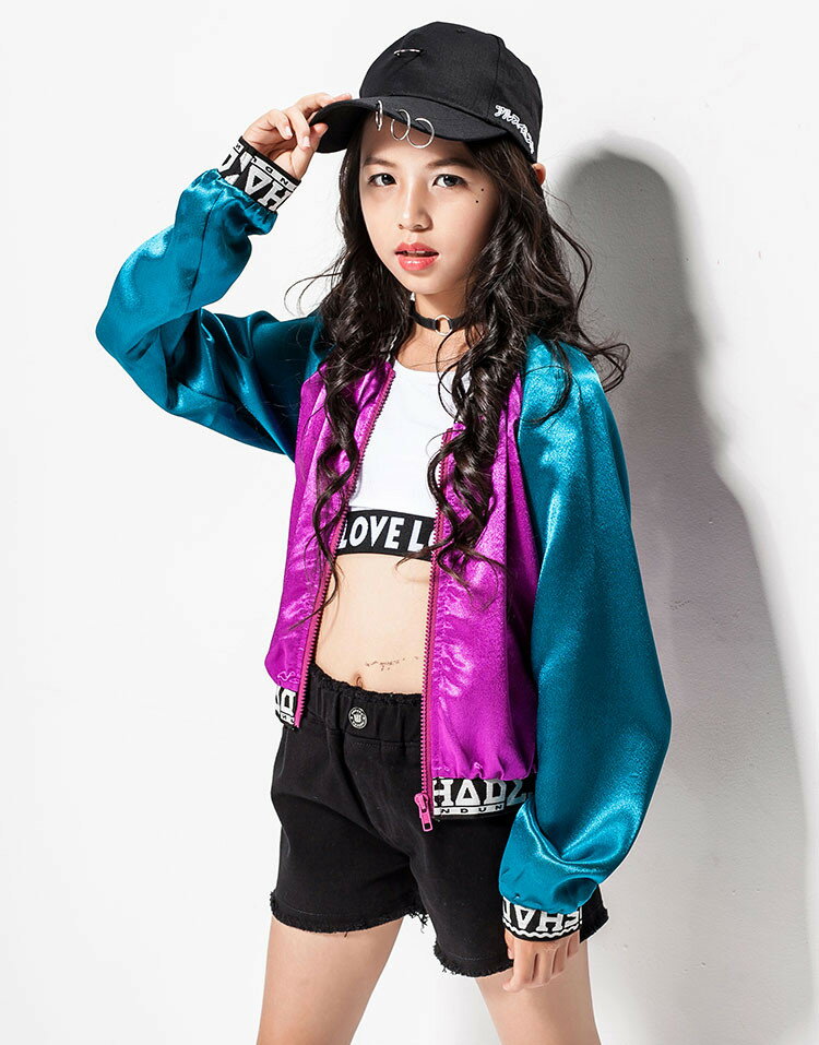 ダンス 衣装 キッズ ダンス衣装 （3点セット） ヒップホップ ジャケット ガールズ jazz 女の子 原宿系 ダンスウェア パーカー 演出服 女の子 ストリート カジュアル 競技 練習着 メタリック キラキラ 母の日