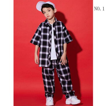 送料無料 キッズ ダンス ダンス衣装 男の子 ガールズ ヒップホップ かっこいい キッズダンス 男女兼用 トップス 上下 韓国風 ストリート 上下 演出服 キッズ キッズダンス衣装 ジュニア ロングパンツ 女の子 チェック柄