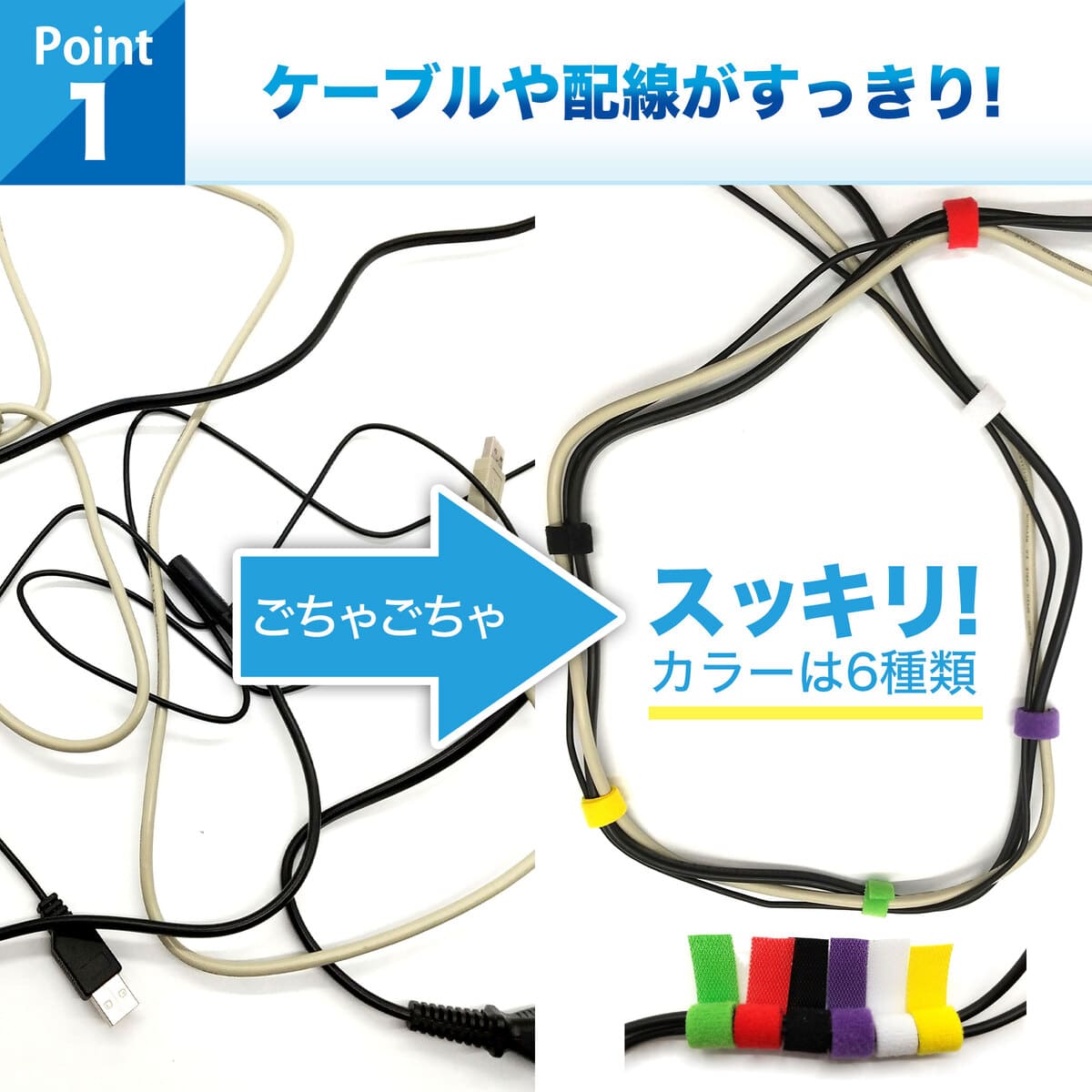 【楽天1位入賞】 コードを束ねるマジックテープ・結束バンド 3個セット 長い 結束バンド コード 束ねる ケーブルバンド 配線 ケーブル 整理 収納 ケーブルタイ 送料無料