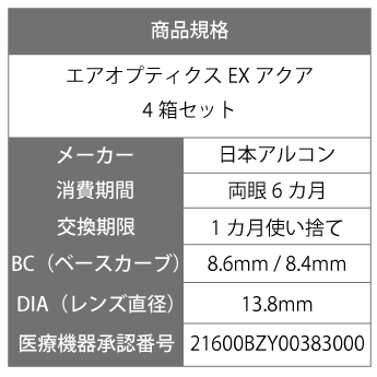 【処方箋不要】 【送料無料】 エアオプティクスEXアクア 4箱セット ( コンタクトレンズ コンタクト 1ヶ月使い捨て 1ヶ月 1month 日本アルコン エア オプティクス アクア 3枚 3枚 o2 ex )