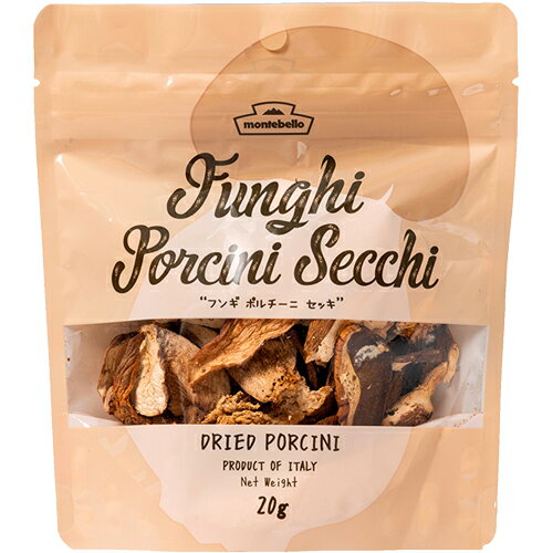 "Montebello” Funghi Porcini Secchi／20g リニューアルしてチャック付きのスタンド袋タイプになりました！ イタリアキノコの王様“ポルチーニ茸”を乾燥させました。水で戻してお使いください。キノコのリゾットなどに。 INFORMATION 名称 乾燥きのこ 原材料名 ヤマドリダケ 内容量 20g 賞味期限 2025.4.30※開封後はなるべく早くお召し上がり下さい 保存方法 直射日光を避け湿度の低い場所に保存 原産国名 イタリア 加工者 モンテ物産株式会社　　　千葉県八街市四木1866 発送温度帯 常温便 同梱 常温便、冷蔵便 ＞同梱・配送についての詳細はこちら 備考 ・パッケージの切り口で手を切らないようにご注意下さい。・ぬるま湯で戻してお使い下さい。（戻し汁もだしとしてお使いいただけます。）・きのこ表面に付着している白いものはきのこの旨味成分です。 ※掲載されている表記やパッケージは、お届け商品と異なる場合がございます。あらかじめご了承下さい。 ワインを含む酒類は特定送料のため送料無料ライン対象外です。 酒類以外の商品を宅配便(常温)で、3,980円以上ご購入の場合のみ送料無料ライン対象となります。(一部地域を除く)※ページに【39ショップ】のアイコンが表示されますが、送料は発生致します。 ※酒類が1点でも含まれる場合は、送料無料ライン対象外となります。 同一注文内に複数の配送方法がふくまれる場合 冷凍便商品と冷蔵・常温商品は同梱できないため、同時にご購入いただいた場合、複数分の送料が発生致しますことをご了承下さい。また送料無料商品が含まれている場合でも、お買い物かご・ご注文画面などで「送料無料」と表記されますが、送料は別途発生致します。その際は、送料の金額訂正をさせていただいた上で、メールにてお知らせ致します。