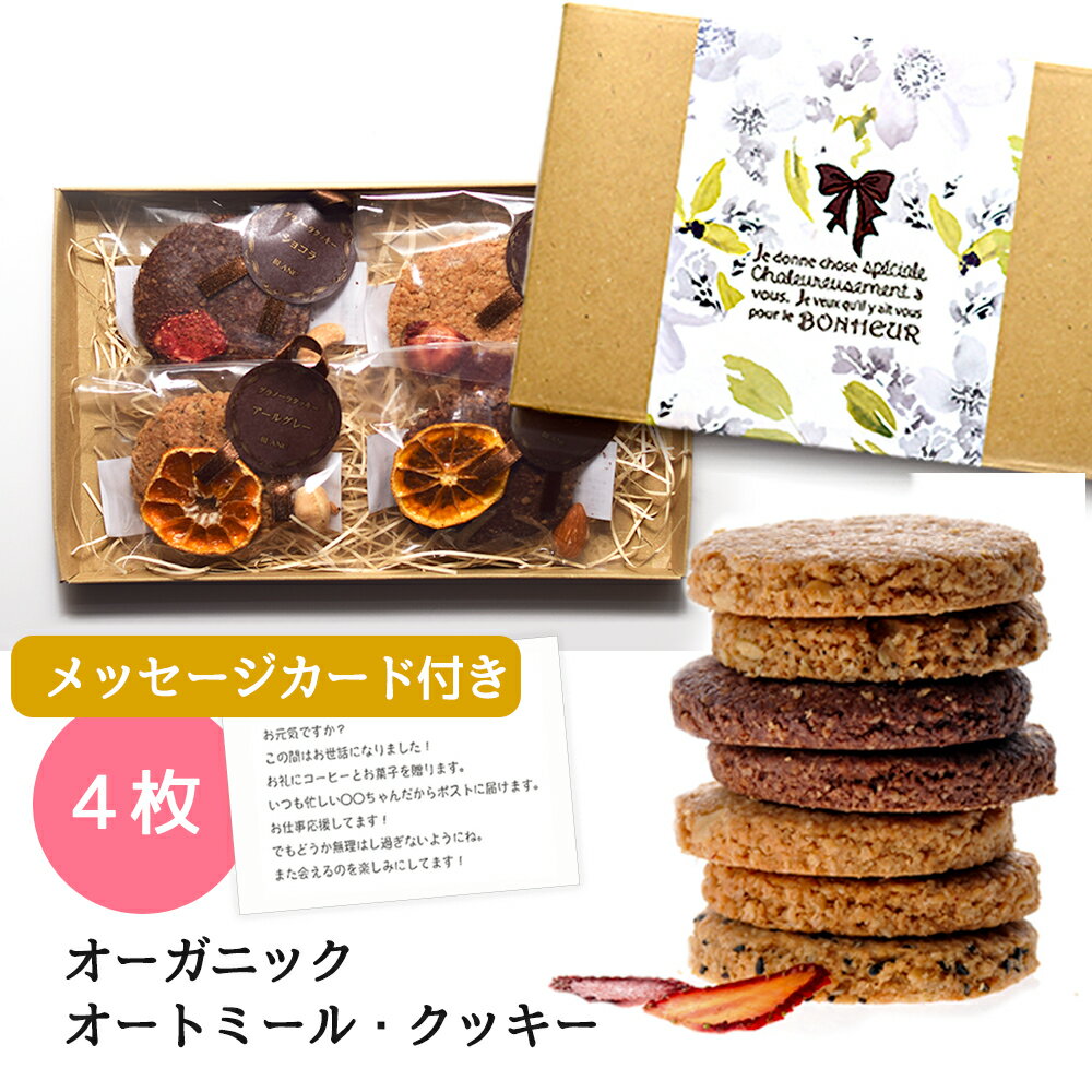 オートミール クッキー 4個入り メール便 マイメッセージ 送料無料 オーツ麦 個包装 お菓子 詰め合わせ フリーメッセージ 付き 1ー2名様へのギフトに ご挨拶 退職 お礼 ありがとう ヘルシー スイーツ ギフト 送料無料 ＃レボンボン