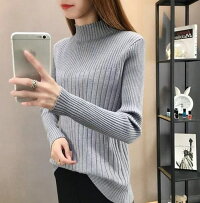 【メール便送料無料】【予約販売:ご注文から20営業日で発送】ハイネックニットセーター長袖リブニットトップスレディース秋