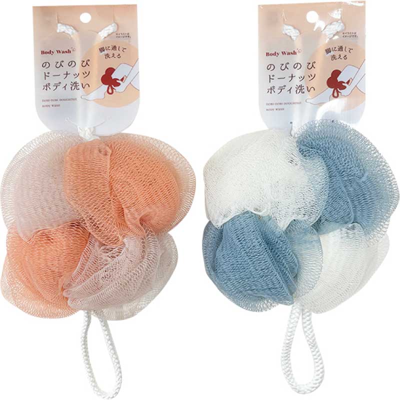 のびのび ドーナッツ ボディ洗い[ボディケア 背中洗い 泡立ち ネット バス用品 可愛い パステル 旅行 お風呂 100均]