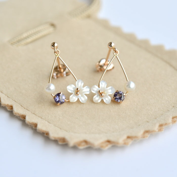 日本製 ピアス K18 お花 フラワー 真珠 パール 18金 真珠 あこや レディース 18k 花びら お花モチーフ 送料無料 2