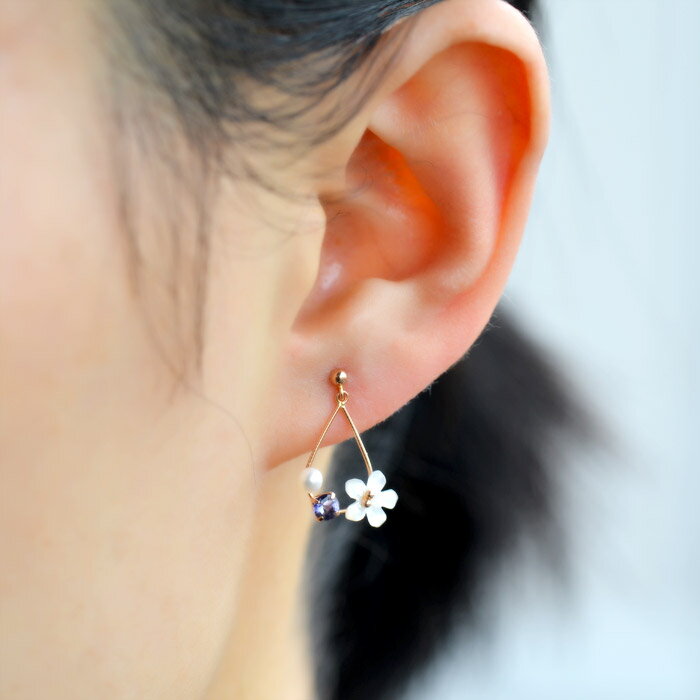 日本製 ピアス K18 お花 フラワー 真珠 パール 18金 真珠 あこや レディース 18k 花びら お花モチーフ 送料無料 3