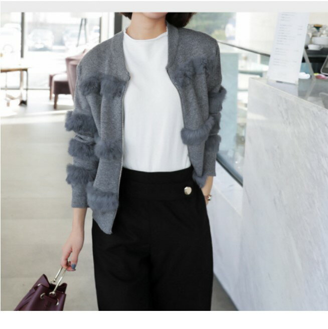 【送料無料】 ラビットファー ボーダー デザイン ニット ジャケット