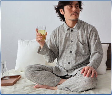 メンズ パジャマ 夏 リネン 麻 ニット 涼しい 涼感 男性 日本製 2L 3L 麻100% 前開き おしゃれ 上下セット ルームウェア 紳士 男性 父の日 長袖【受注生産】