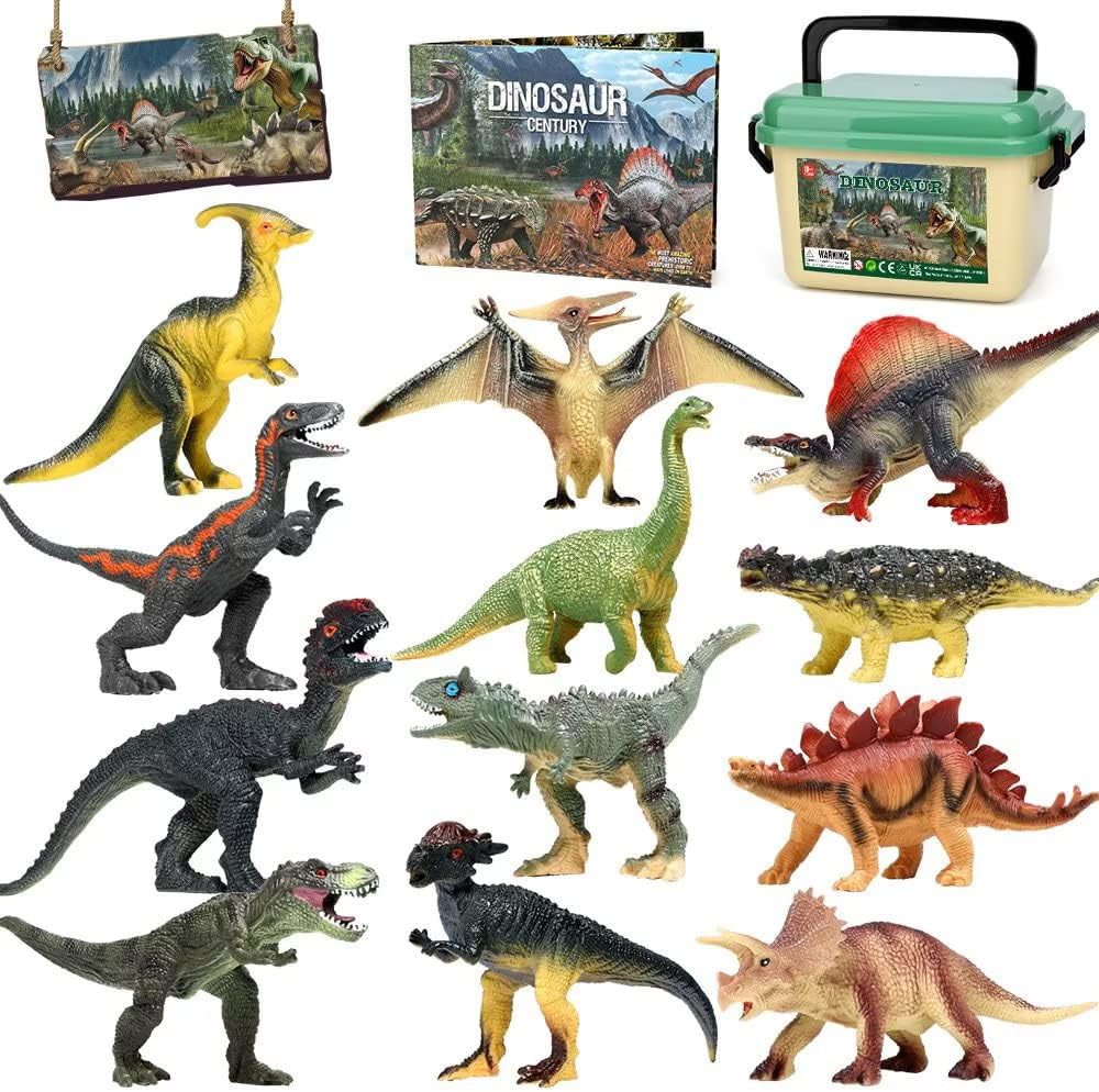 【スーパーSALE】恐竜おもちゃ 12個恐竜 フィギュア きょうりゅう おもちゃ T-Rex ヴェロキラプトル 収納ボックス ディノブック 現実的な恐竜フィギュア 子供 おもちゃ 男の子 女の子 誕生日プレゼント ギフト