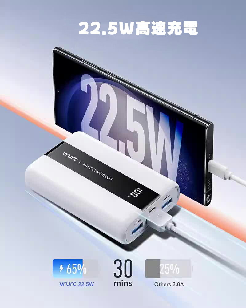 ��10��OFF�ۥ�Х���Хåƥ꡼ ������ VRURC ��20000mAh�Ǿ���/22.5W/PD&QC 3.0 /5A��®����/����ή�⡼�����/PSE���Ѵ��Ŭ���4��Ʊ������ LED����ɽ�� ���� ���ޥۥХåƥ꡼ ��Х��롦�Хåƥ꡼ iPad