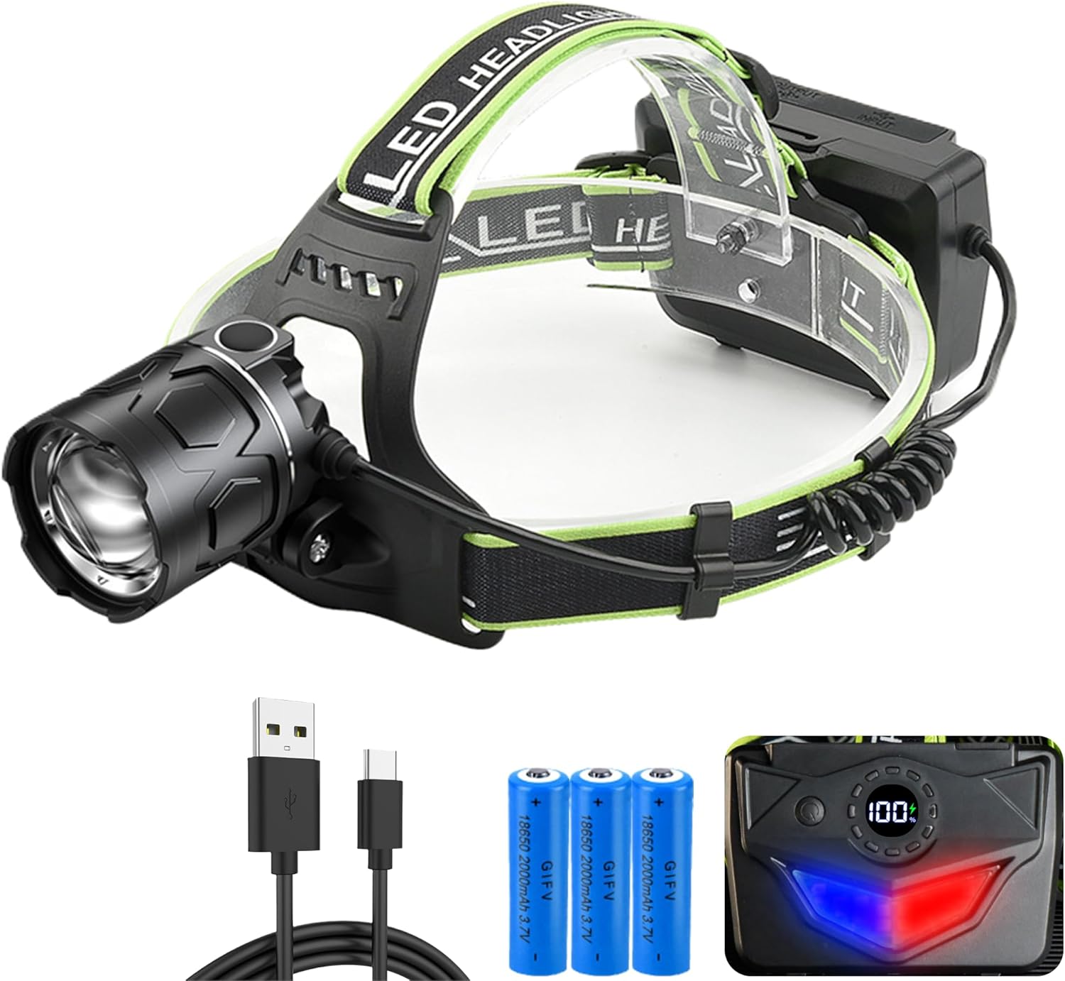 LED ヘッドライト USB Type-C充電式 明るい 高輝度6000ルーメン保護回路付き18650電池6000mAh デジタル液晶ディスプレイ センサー付き 赤後部認識灯 2000M超遠距離照明 防水 釣り/アウトドア/登山 商品詳細 色 ブラック 電源 バッテリー式 材質 ABS, アルミニウム, ナイロン 商品内容 usbケーブル LEDヘッドライト クリップLED ヘッドライト USB Type-C充電式 明るい 高輝度6000ルーメン保護回路付き18650電池6000mAh デジタル液晶ディスプレイ センサー付き 赤後部認識灯 2000M超遠距離照明 防水 釣り/アウトドア/登山 注意事項：お使いのモニターの発色具合によって、実際のものと色が異なる場合がございます。 ♪♪関連商品♪♪ ヘッドライト ヘッドランプ
