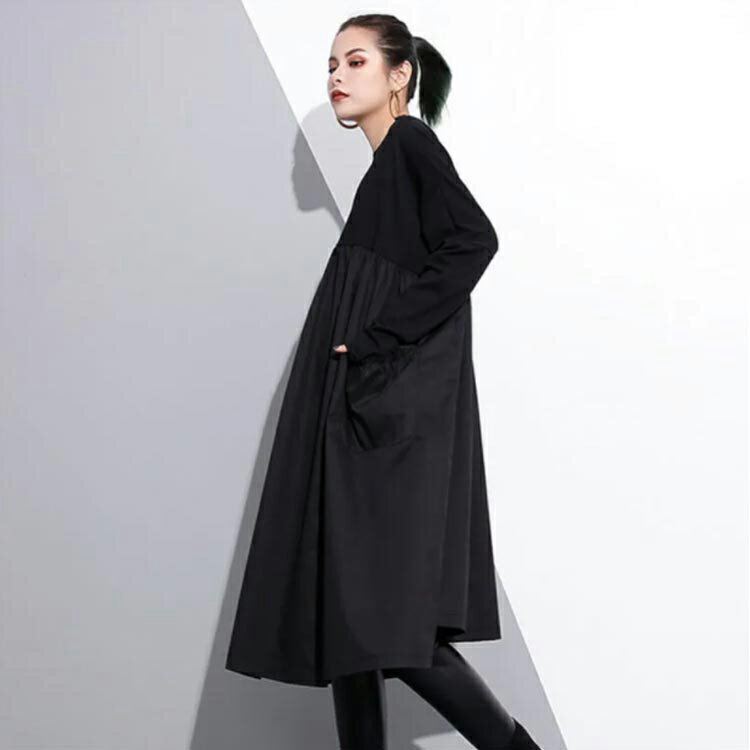 ワンピース レディース 膝丈ワンピース ミディアム丈 ワンピ チュニック チュニックワンピース マタニティ 無地 体型カバー ゆったり 長袖 シンプル 春 秋 大きいサイズ カジュアル 大人 30代 40代 50代 送料無料 2