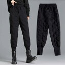 大人 ボトムス 中綿 防寒 ポケット付き レディース ロング丈 リブ ウエストゴム 秋冬 サルエルパンツ ロングパンツ 送料無料 パンツ 暖か キルティング ルームウエア ゆったり テーパードパンツ ズボン 楽ちん カジュアル 無地 普段着 お出かけ 通勤 キルティングパンツ
