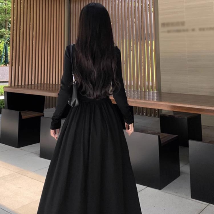 ニット レディース 春秋 ワンピース 秋 ロング丈 ワンピース ニット切り替え 冬 プリーツスカート 長袖 ロングワンピース レイヤード風 40代 ブラックワンピース 通勤 カジュアル 切り替えワンピース Aライン おしゃれ 上品 無地 20代 30代 体型カバー