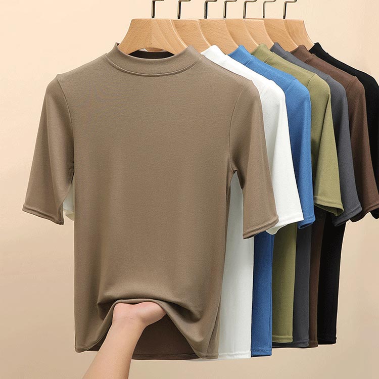 半袖 カットソー Tシャツ ハイネック カットソー レディース ハイネック 5分袖 20...