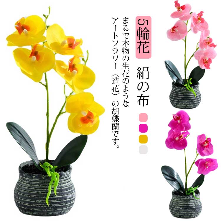 生花風 観葉植物 盆栽 胡蝶蘭 超リアル！ 造花 コチョウラン 供花 おしゃれ フラワーアレンジメント インテリア フラワーアレンジメント 室内 5輪花 エコ ギフト フェイクグリーン 母の日 父の日 敬老の日 水やり不要 プレゼント 誕生日 開店 開院祝い お祝い