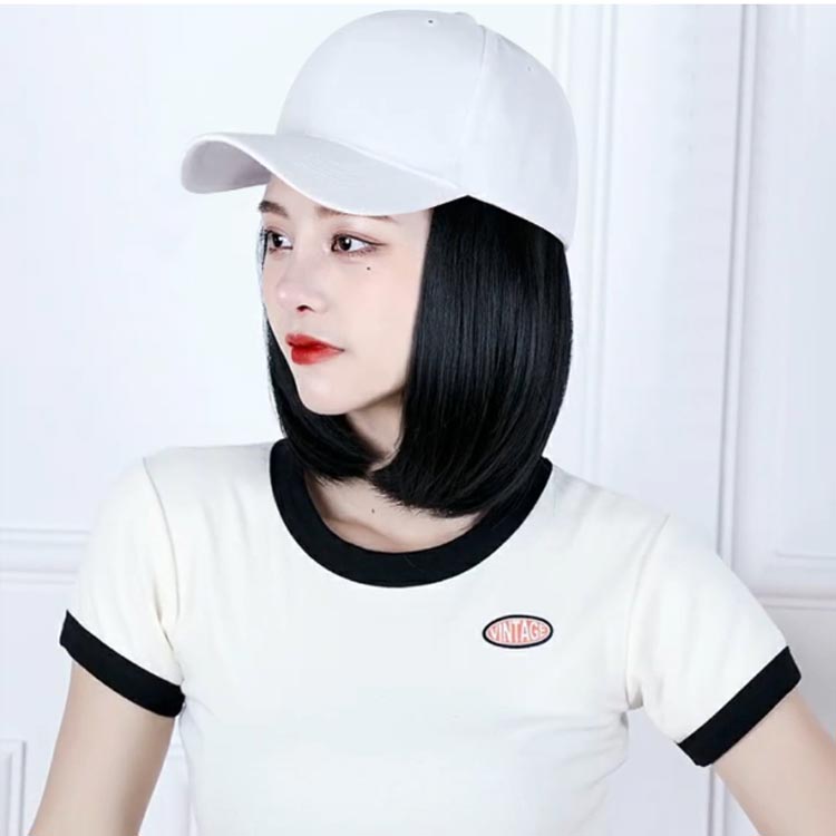 20cm 日焼け止め ナチュラルブラック レディース 髪付き帽子 帽子一体型 キャップ 毛付き帽子 ウィッグ付き帽子 カツラキャップ マジックテープ サイズ調整可能 ウィッグ