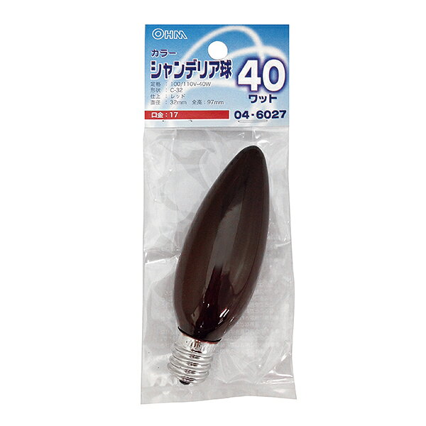 Rakuten - オーム電機 シャンデリア球 クリアカラー（40W/レッド/C-32/E17）