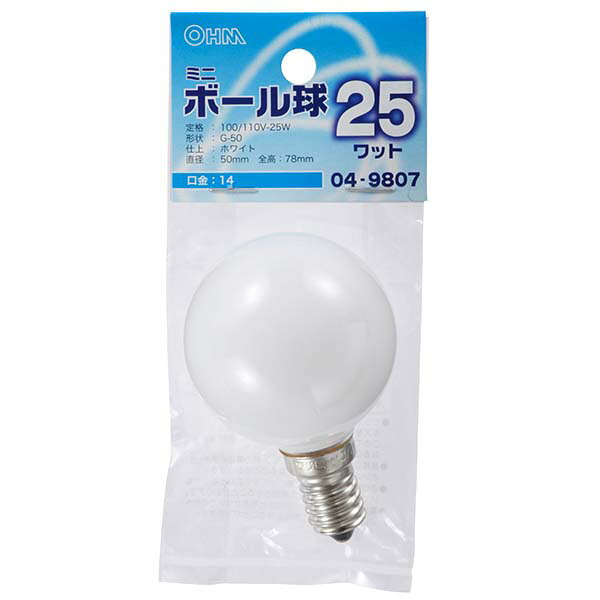 Rakuten - オーム電機 ミニボール球（25W/ホワイト/G50/E14）
