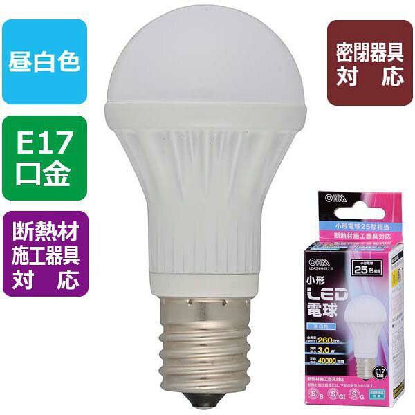 Rakuten - オーム電機 LED電球 ミニクリプトン形（25W相当/260lm/昼白色/E17/密閉器具対応/断熱材施工器具対応）