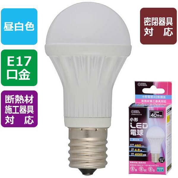 Rakuten - オーム電機 LED電球 ミニクリプトン形（40W相当/440lm/電球色/E17/密閉器具対応/断熱材施工器具対応）