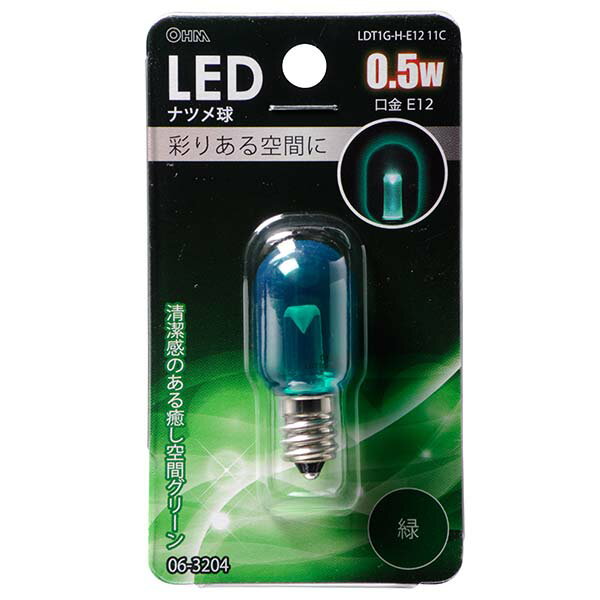 オーム電機 LEDナツメ球 クリア（0.5W/緑/E12）
