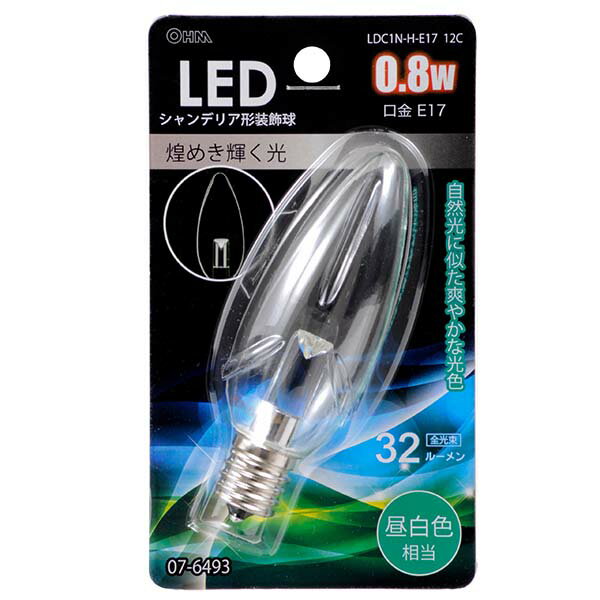 オーム電機 LEDシャンデリア球 クリア（0.8W/32lm/昼光色/E17）