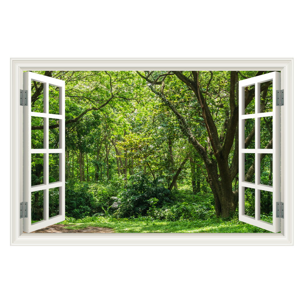 ウォールステッカー 窓枠 木々 森林 雑木林 日本製 MU3 壁紙 シール 緑 グリーン 植物 風景 景色 北欧 旅行 写真