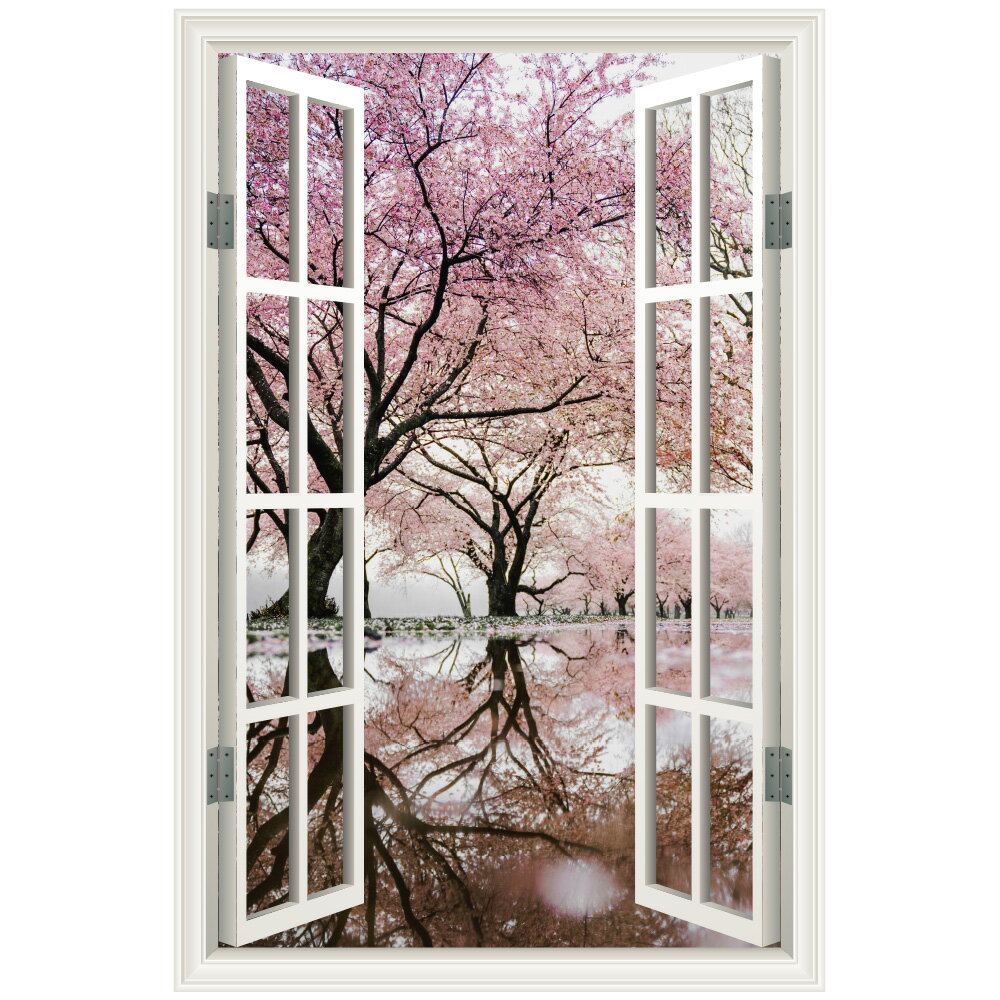 ウォールステッカー 窓枠 桜 さくら 花 フラワー 日本製 MU3 壁紙 シール 木々 森林 湖 沼 ピンク 植物..