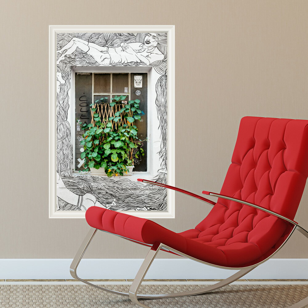 ストリートアート 窓 植物 日本製 グラフティ ウォールステッカー 壁紙 ポスター シール