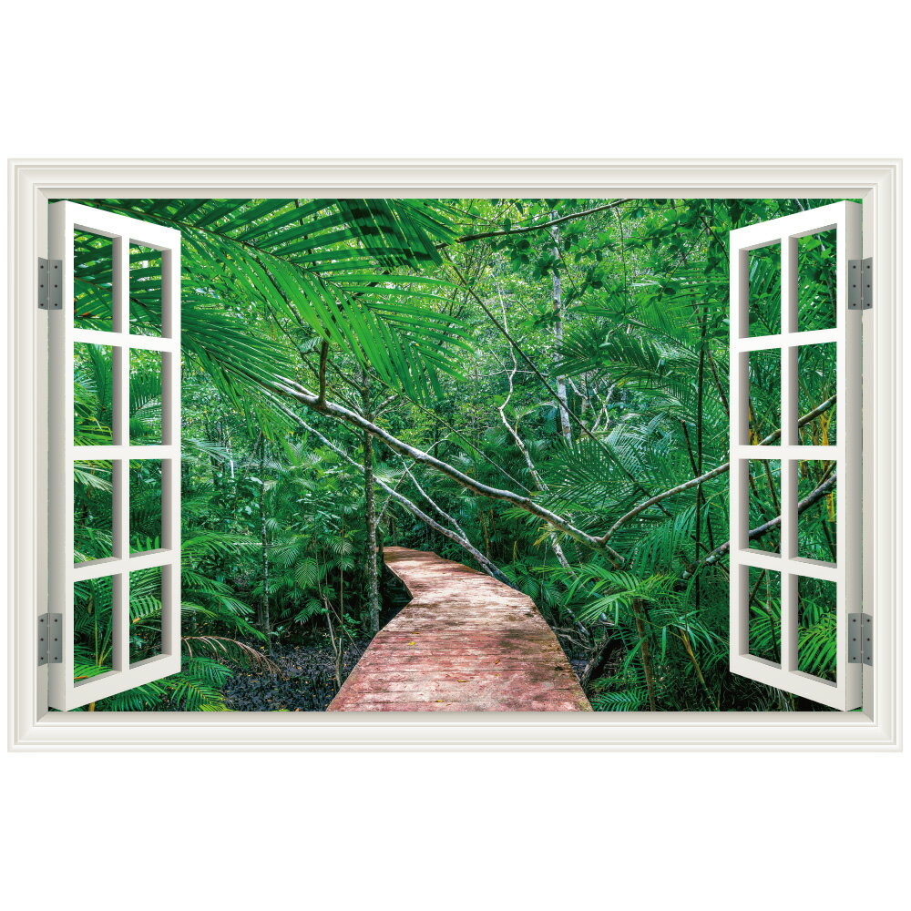ウォールステッカー ジャングル 道 窓枠 日本製 MU3 密林 森林 グリーン 植物 壁紙 シール ポスター 絵画 お風呂 浴室 DIY リフォーム リメイク インスタ 映え