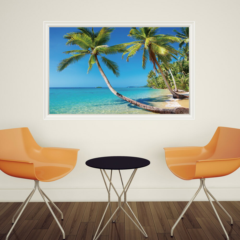 ウォールステッカー 南国 椰子 ビーチ 海岸 日本製 壁紙 海 砂浜 楽園 夏 ポスター シール 絵画 お風呂 浴室 DIY リフォーム リメイク
