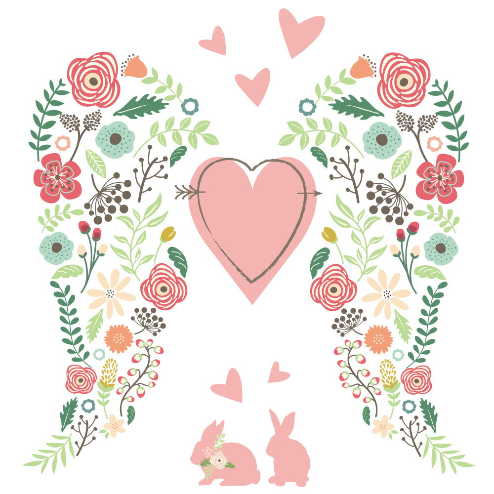 ウォールステッカー エンジェルハート 羽根 ウイング 日本製 天使 インスタ映え 花 フラワー シール ポ..