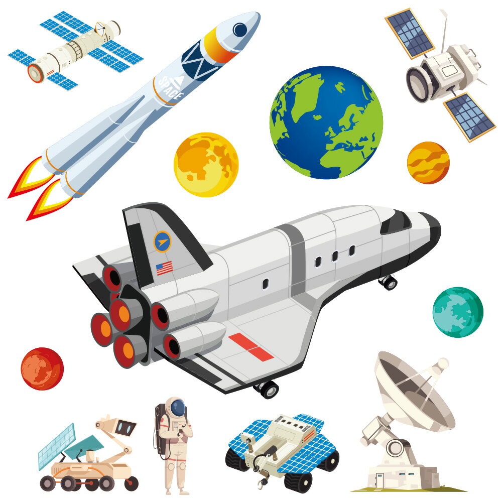 楽天ウォールステッカー専門店ルッカウォールステッカー スペースシャトル 宇宙船 日本製 ロケット 衛星 飛行機 地球 火星 月 シール 壁紙 子供部屋 風呂 トイレ