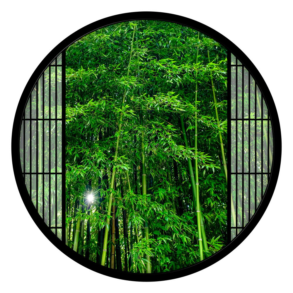 ウォールステッカー 窓枠 格子 竹林 日本製 MU3 壁紙 シール 木 林 バンブー 風景 景色 旅行 写真