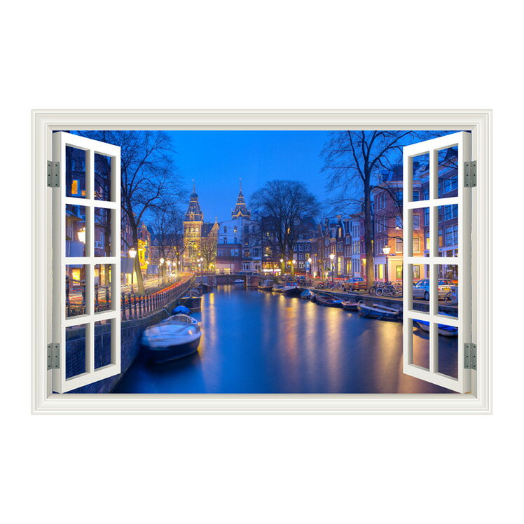 ウォールステッカー 窓枠 アムステルダム WAKU オランダ 壁紙 ポスター 絵画 風景 景色 北欧 旅行 写真 シール インスタ 映え