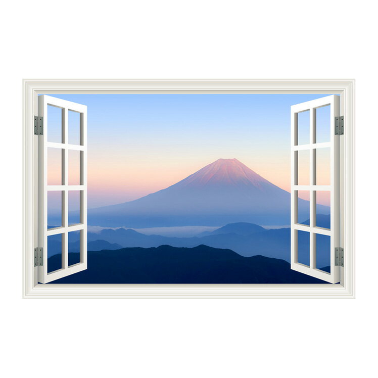 ウォールステッカー 窓枠 富士山 WAKU 風景 景色 北欧 旅行 写真 シール お風呂 浴室 絵画 壁紙 ポスター おしゃれ リフォーム DIY トイレ