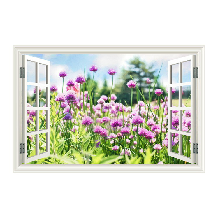 ウォールステッカー 窓枠 フラワー チャイブ 花 WAKU 風景 景色 北欧 旅行 写真 シール お風呂 浴室 絵画 壁紙 ポスター おしゃれ リフォーム DIY トイレ