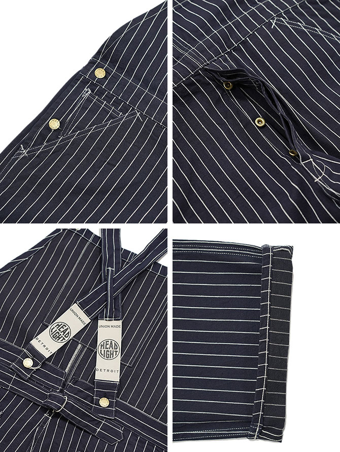 ヘッドライト　HEAD LIGHT　HD42498　【 8oz. 】 SPECIAL WOOVEN STRIPE LOW BACK OVERALL　インディゴストライプローバックオーバーオール　[ 実名復刻モデル ] [ オーバーオール ] [ アメカジ ] [ メンズ ]